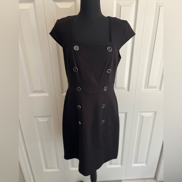 WHBM Black Double Breasted Silver/Black Buttoned Dress - SIZE 8 - Picture 1 of 5